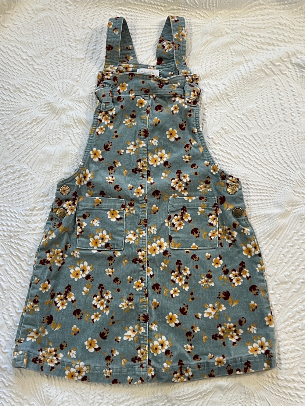TAHARI Floral Corduroy Overall Skirt Dress Jumper 5T